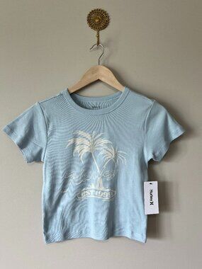 NWT Hurley Palm Graphic Baby Tee Blue Y2K Surf Top Small